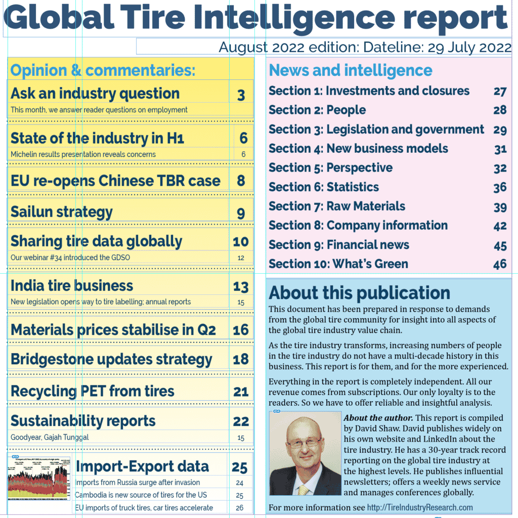 Later this week (29 July), we will publish the August 2022 edition of our Global Tire Industry Newsletter, and distribute it to subscribers. In yet another bumper-sized issue, we bring you unique insights into: Ask an industry question: employment & recruitmentWhat are the reasons for working for the tire industry?What are the disincentives that cause people This content is only available to registered users. Login/Register for free